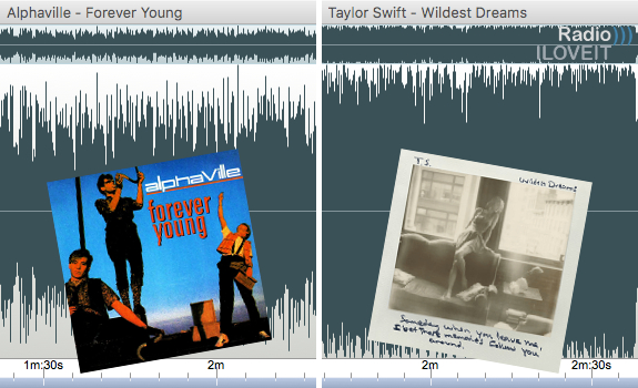 Going from an 80s classic to a current hit usually requires both dynamic gain control and dynamic equalisation control, even if the differences between these 1984 and 2015 songs are not so huge (when comparing the dynamic range of the loudest parts of these songs, as seen above) as I expected when I mentioned these songs during the interview (images: Thomas Giger, WEA, Republic Records)