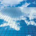 clouds, blue sky, glass building, mirror effect