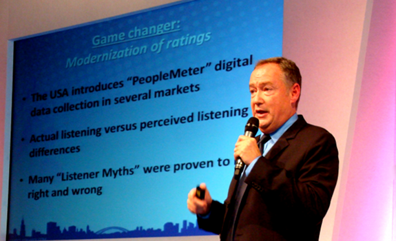 www.radioiloveit.com | Dennis Clark, Clear Channel Vice President of Talent Development, talks about the radio programming lessons that he learned from Portable People Meter audience research data, at the Radio Festival 2011 in Manchester (photo: Thomas Giger)