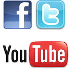 Facebook icon, Twitter icon, YouTube icon, YouTube logo