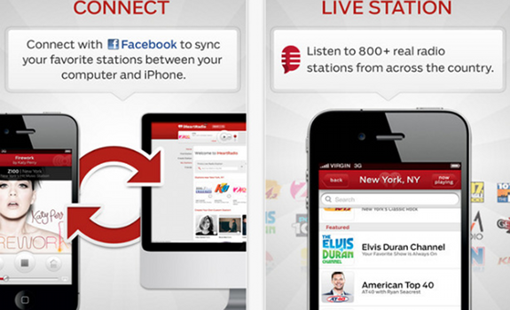 iHeartRadio iPhone app, Connect with Facebook to sync your favorite stations between your computer and iPhone, Listen to 800+ real radio stations from across the country, Elvis Duran Channel, American Top 40 with Ryan Seacrest