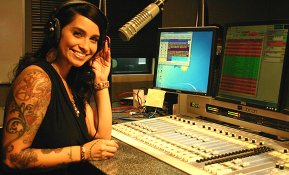 Jackie Morales, radio personality, 101.5 jamz, radio studio